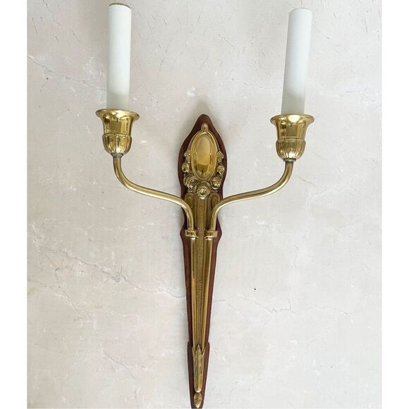 Vintage Neoclassical  Style Solid Brass Wall Sconse Two Light Arm - Picture 1 of 6